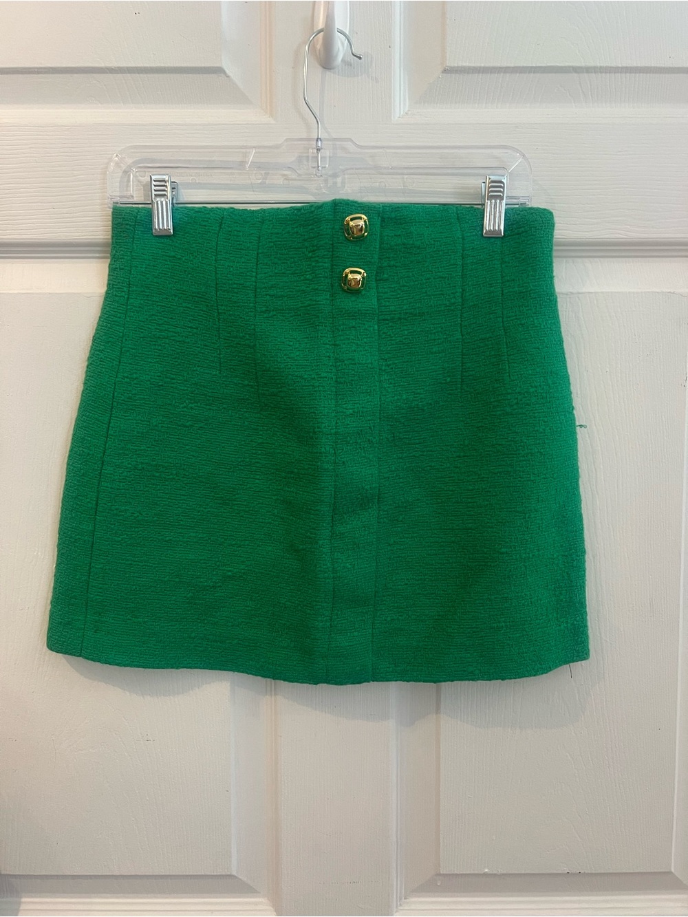 Zara Emerald Green Mini Skirt with Gold Button Detail sz M